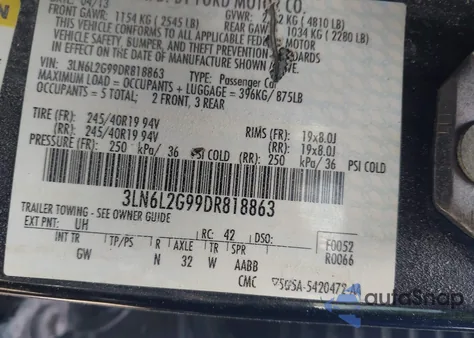 2013 Lincoln Mkz from USA, damaged, VIN 3LN6L2G99DR818863